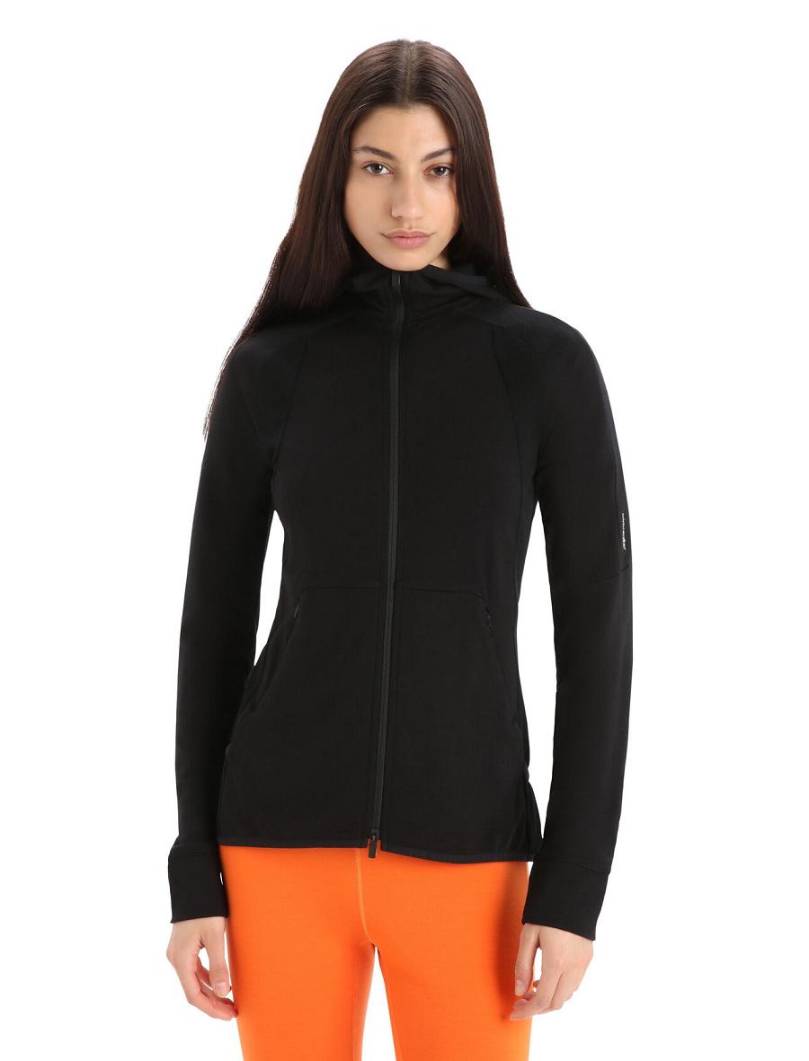 Bluzy Z Kapturem Icebreaker ZoneKnit™ Merino Long Sleeve Zip Damskie Czarne | PL 1273JPQJ